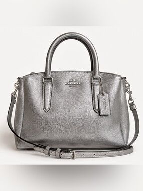 ✨ Coach Mini Sage Silver Metallic Leather Crossbody Satchel EUC